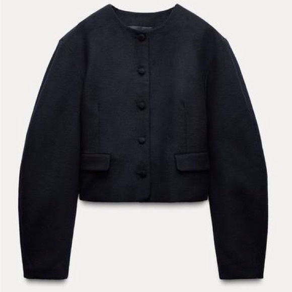 NWT ZARA NEW WOMAN SS25 NAVY BLUE BALLOON SLEEVE JACKET SZ XXL - Picture 1 of 5